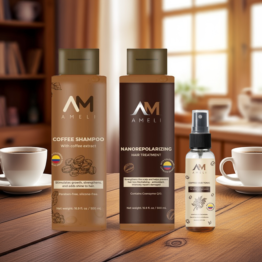 KIT SHAMPOO TRATAMIENTO NANOREPOLIZADOR Y TONICO DE CAFE