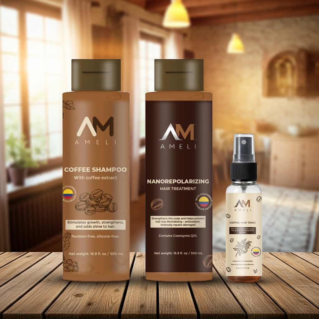KIT SHAMPOO TRATAMIENTO NANOREPOLIZADOR Y TONICO DE CAFE