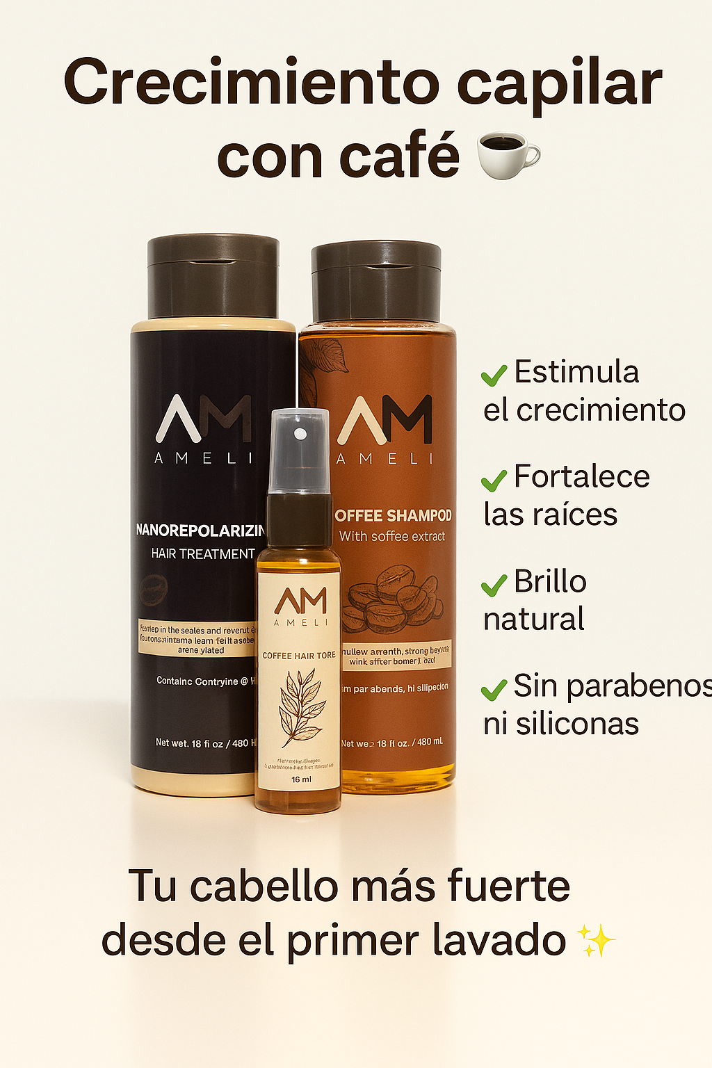 KIT SHAMPOO TRATAMIENTO NANOREPOLIZADOR Y TONICO DE CAFE